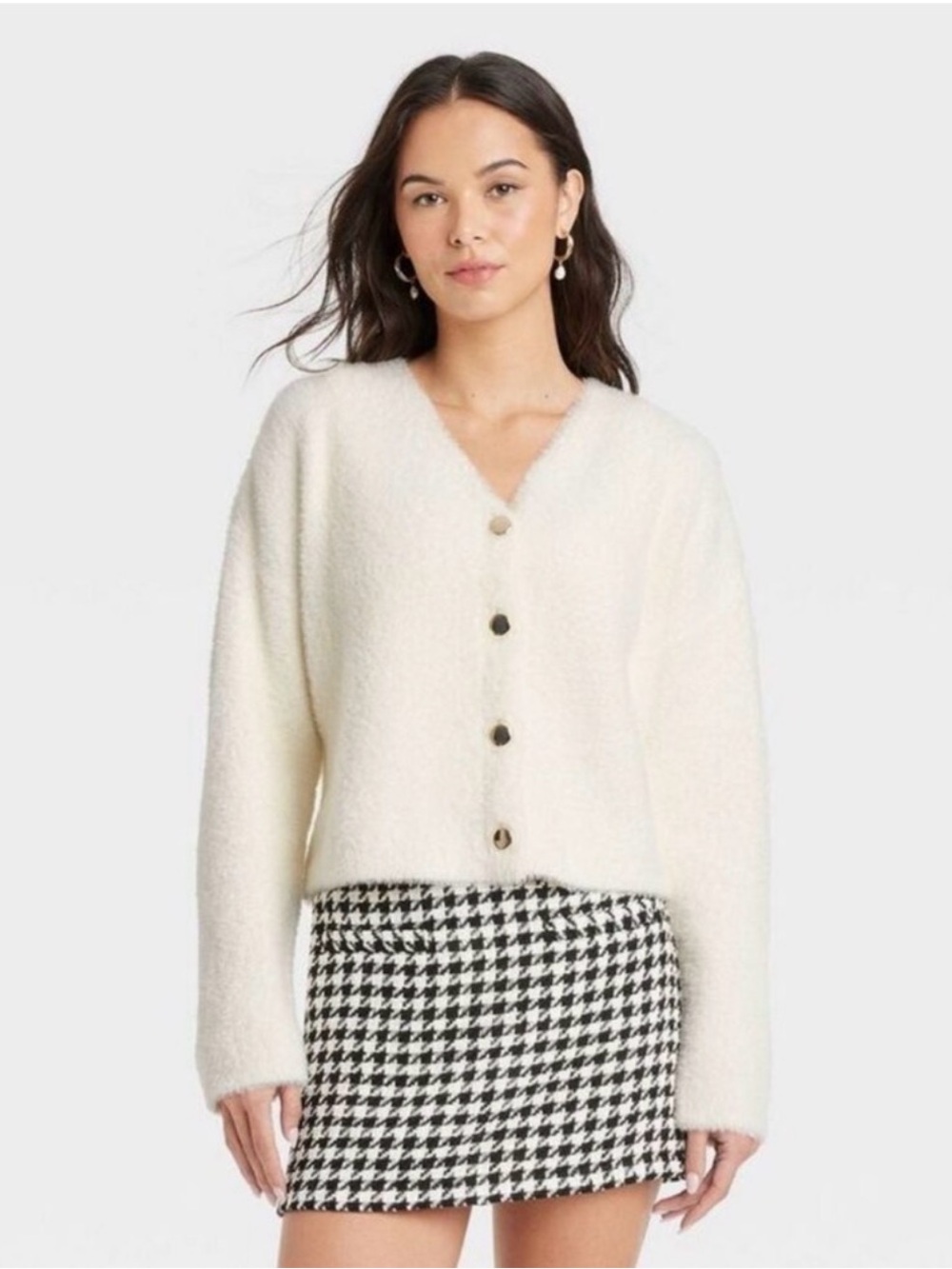 A NEW DAY || Cream V-Neck Button Front Fuzzy Cardigan. Sz. XS